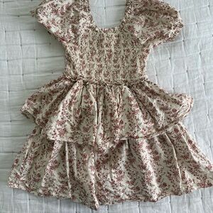 Noralee/ Rylee Cru Floral Kids Casual Dress - Red and Cream